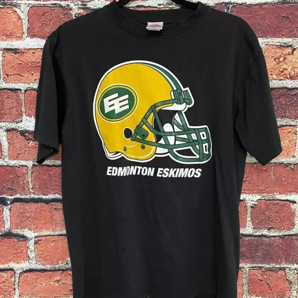 Vintage Edmonton Eskimos Shirt Men Small S Black CFL Football Graphic Sports Y2K